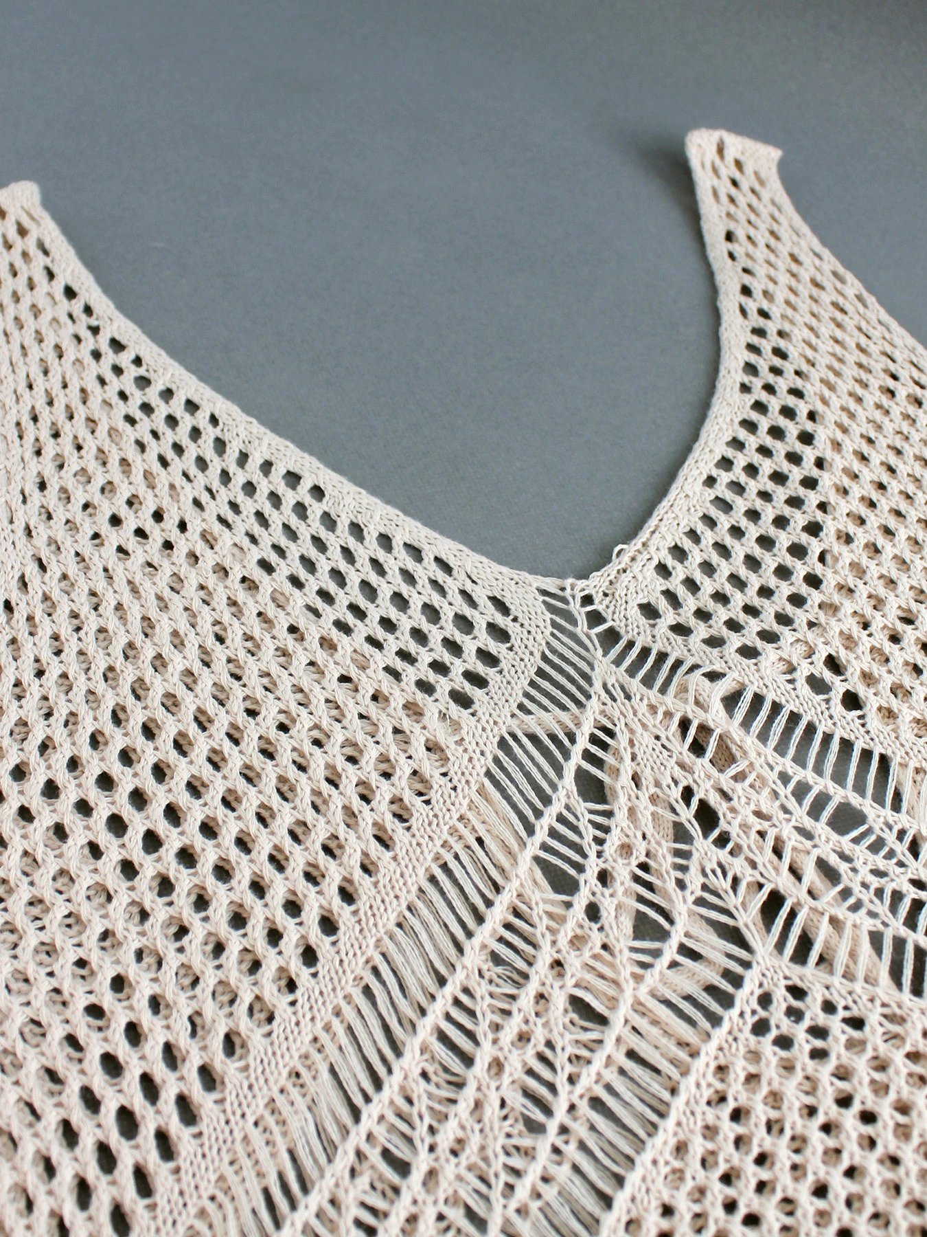 Design Knit Mesh V-Neck High-Slit Dress White - 10