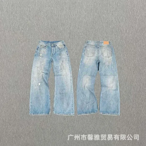 Design Distressed Wide-Leg Jeans Light Blue - 1
