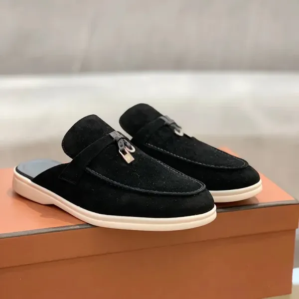 Hermès Oran Mule Black Suede with Palladium Hardware Loafers - 1