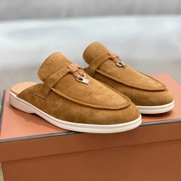 Design Suede Mule Loafer Tan Casual Shoes - 1