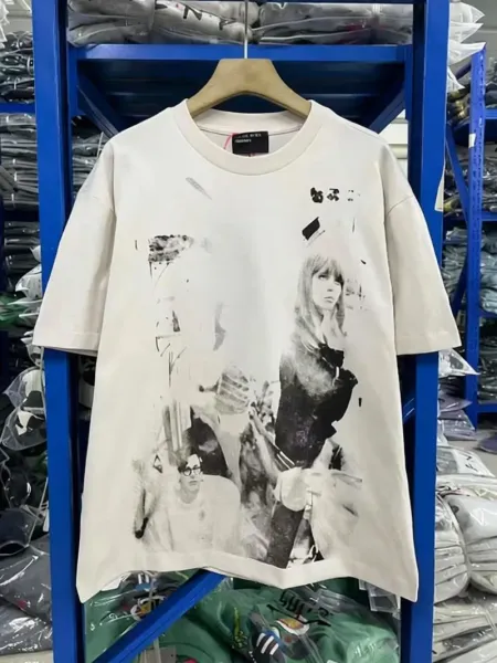 Design Graphic Print Oversized T-Shirt Beige - 1