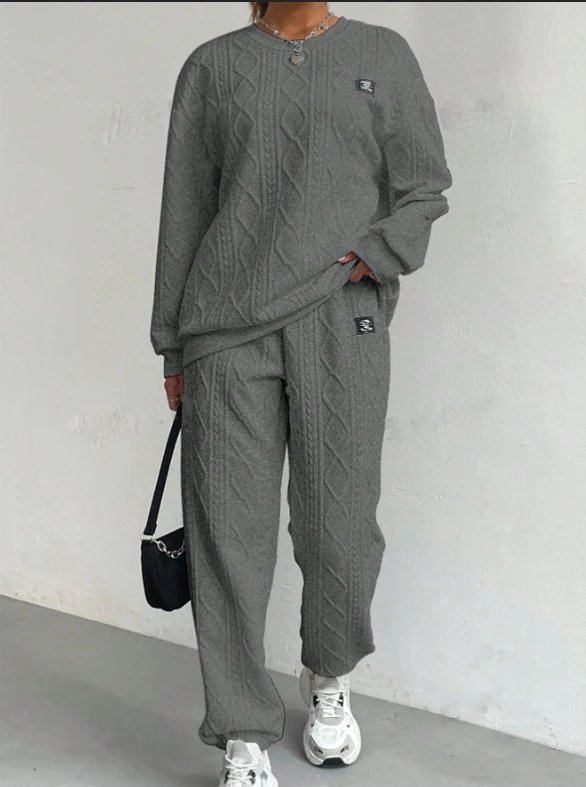 Design Cable Knit Sweater Set Beige Casual Set - 22