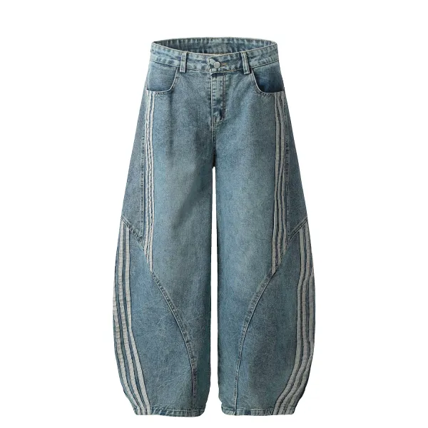 Adidas Originals Wide-Leg Denim Pants Black with White Triple Stripes Jeans - 4