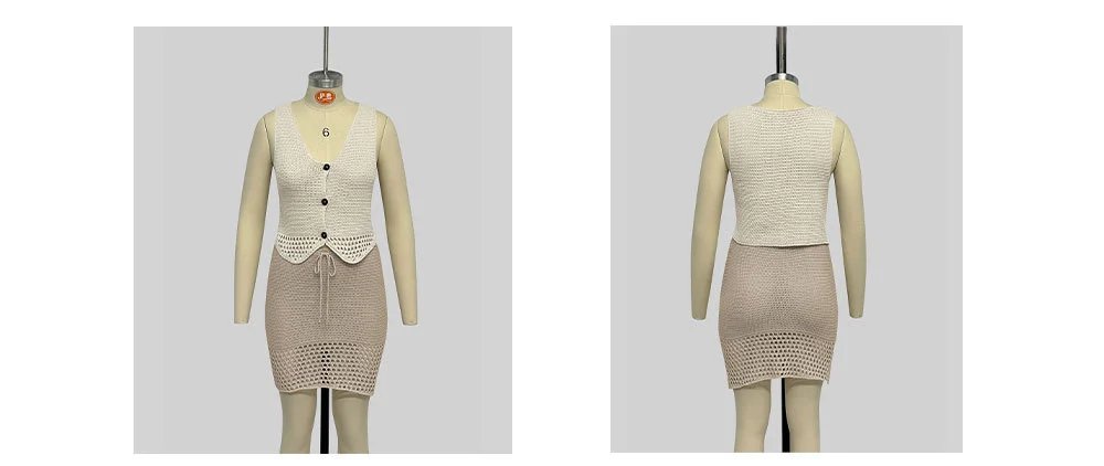 Design Crochet Knit Two-Piece Set Black - 16