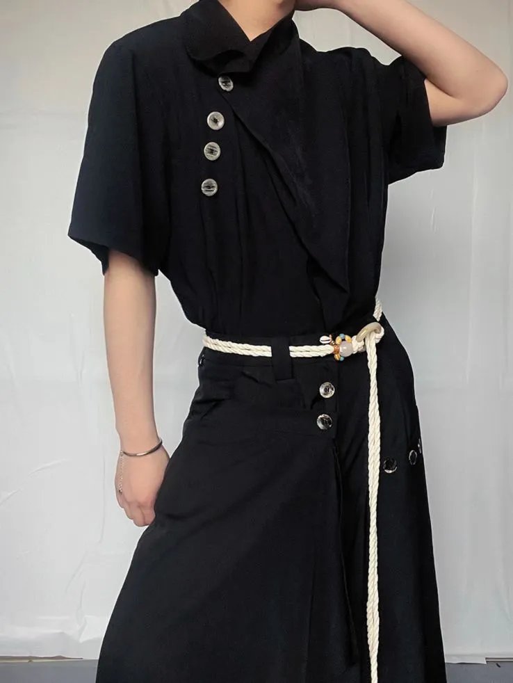 Design Asymmetrical Button-Up Top and Skirt Set Brown - 4
