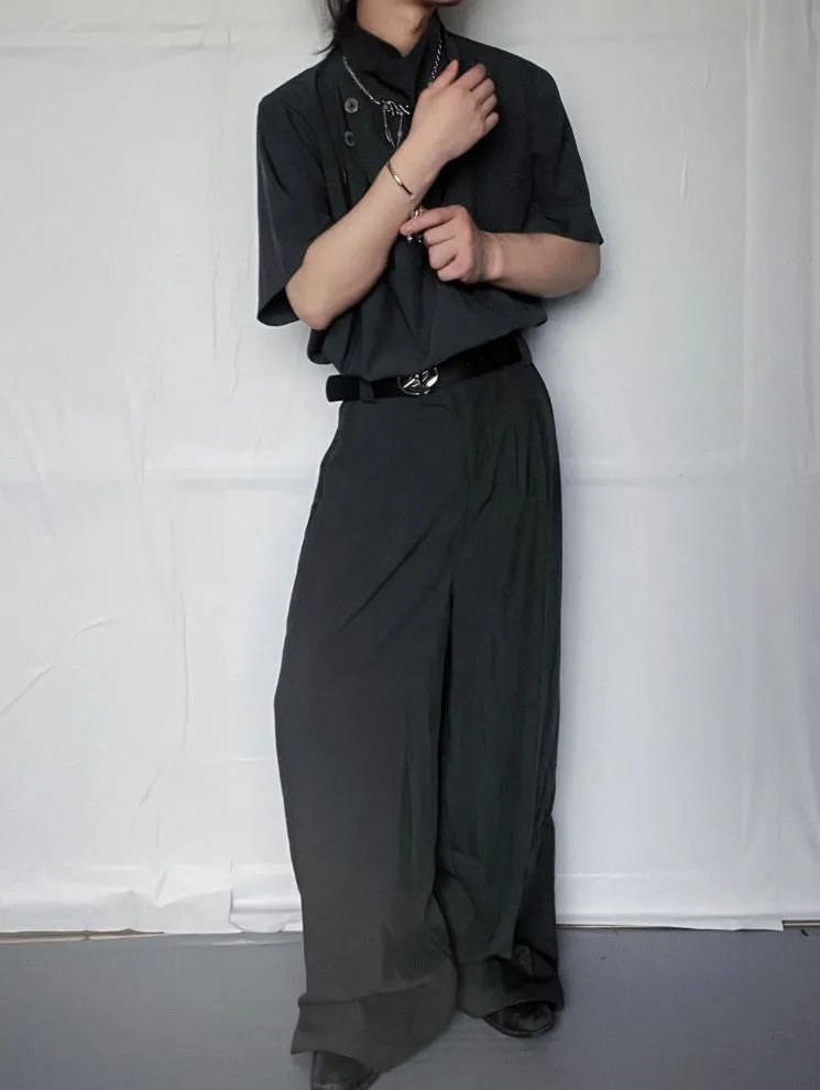 Design Asymmetrical Button-Up Top and Skirt Set Brown - 6