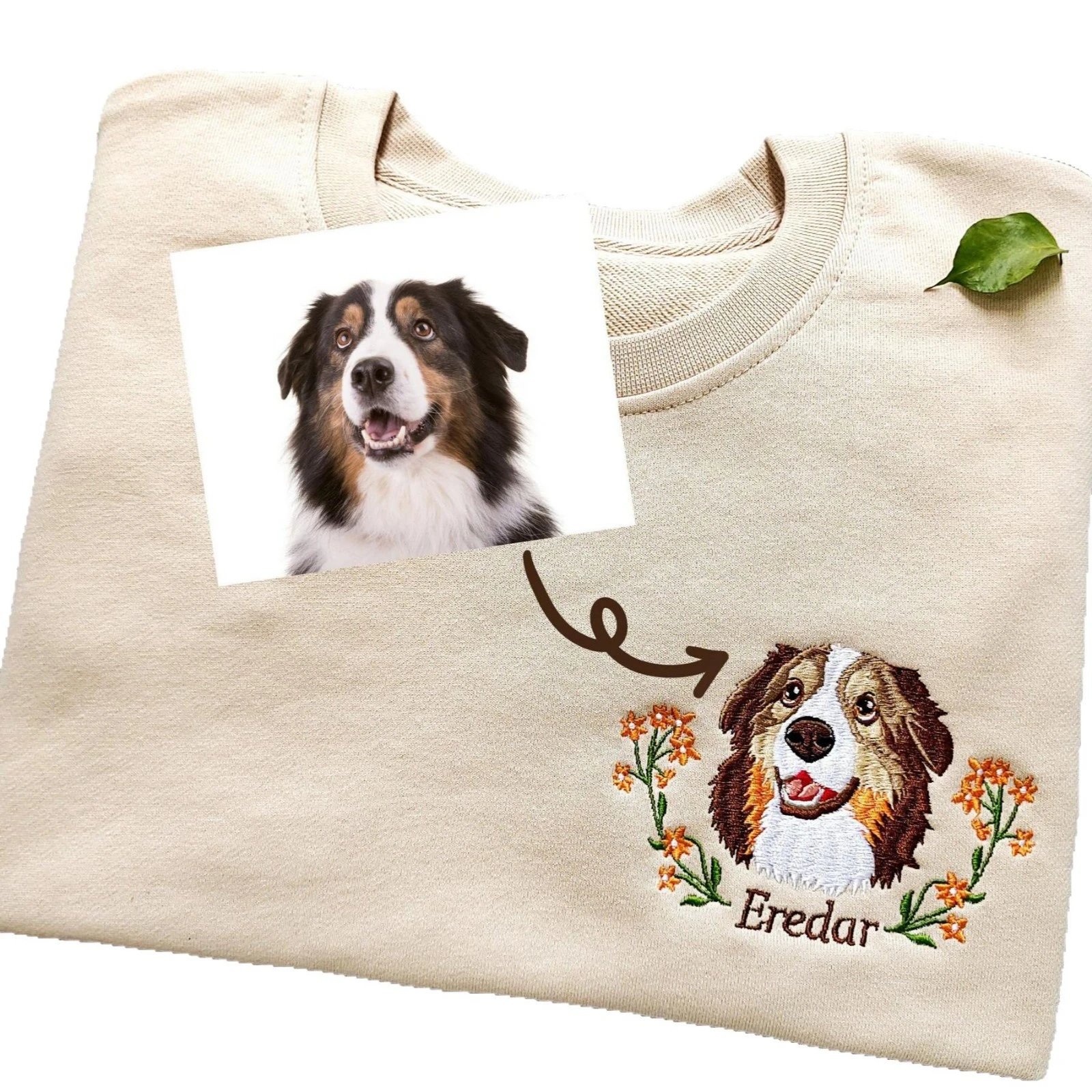 Design Custom Embroidered Dog Portrait Beige Sweatshirt Sweater - 6