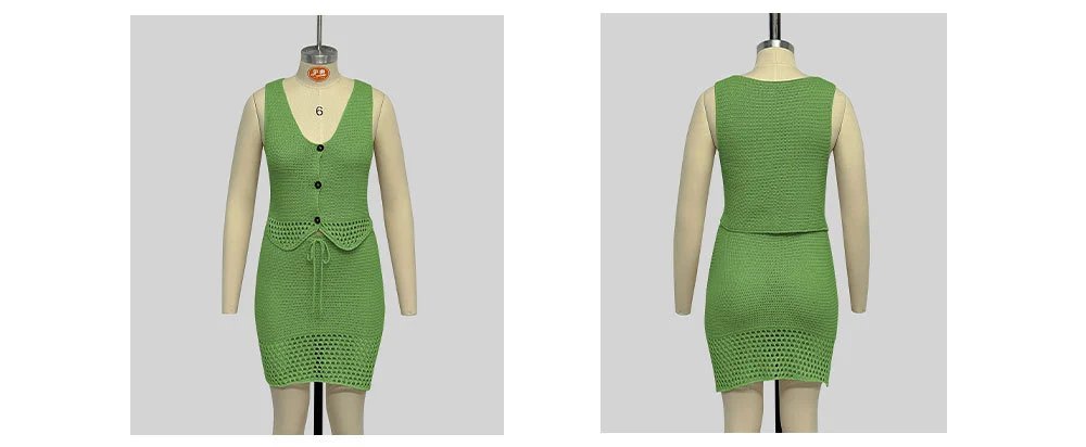 Design Crochet Knit Two-Piece Set Black - 20