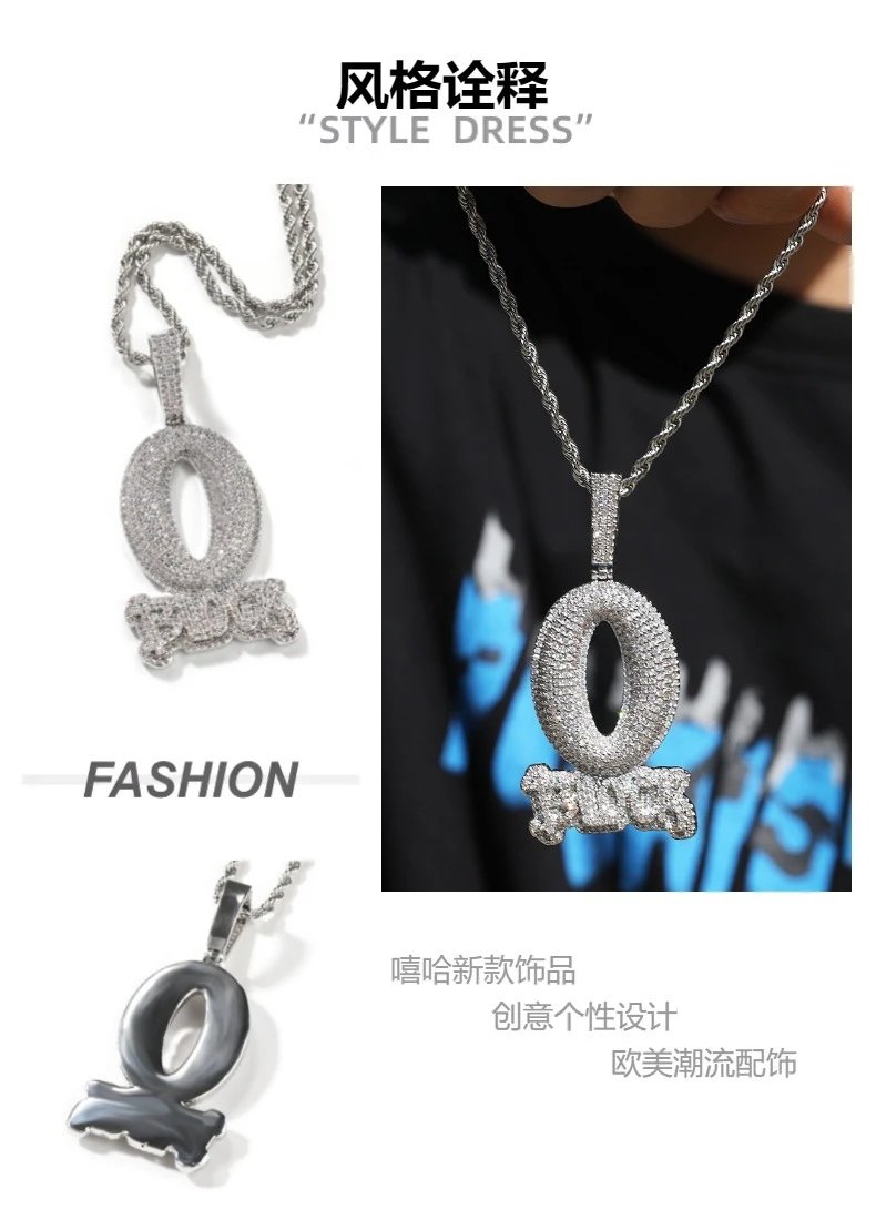 Design Custom 'O' Pendant Necklace with Micro-Pave Cubic Zirconia on Rope Chain Jewelry - 5
