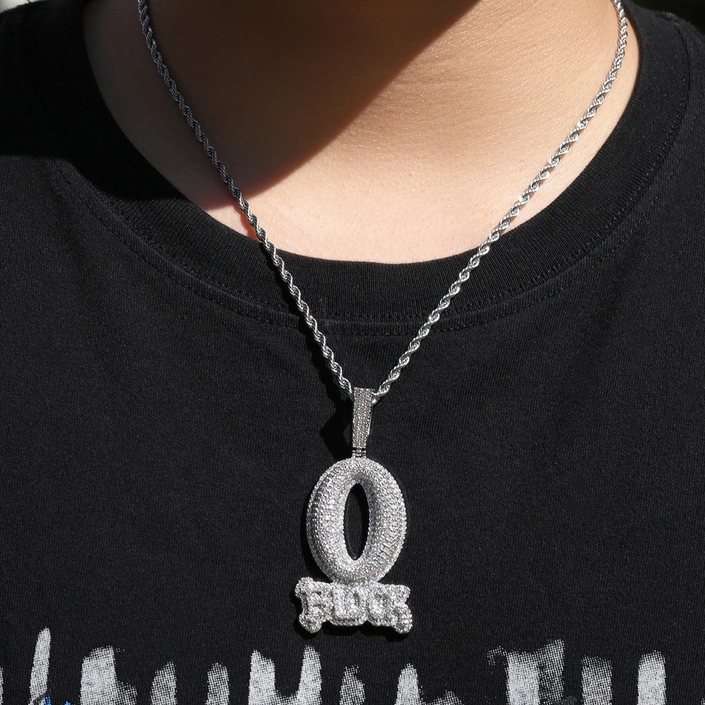 Design Custom 'O' Pendant Necklace with Micro-Pave Cubic Zirconia on Rope Chain Jewelry - 10