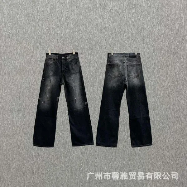 Design Distressed Wide-Leg Black Jeans - 1