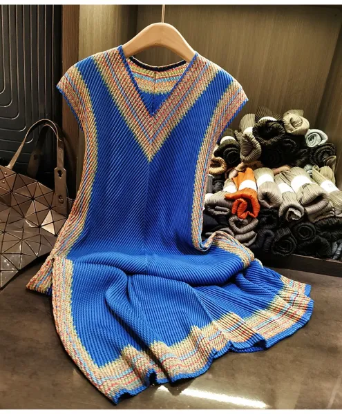 Design Pleated Knit Vest Top Beige Multicolor - 8