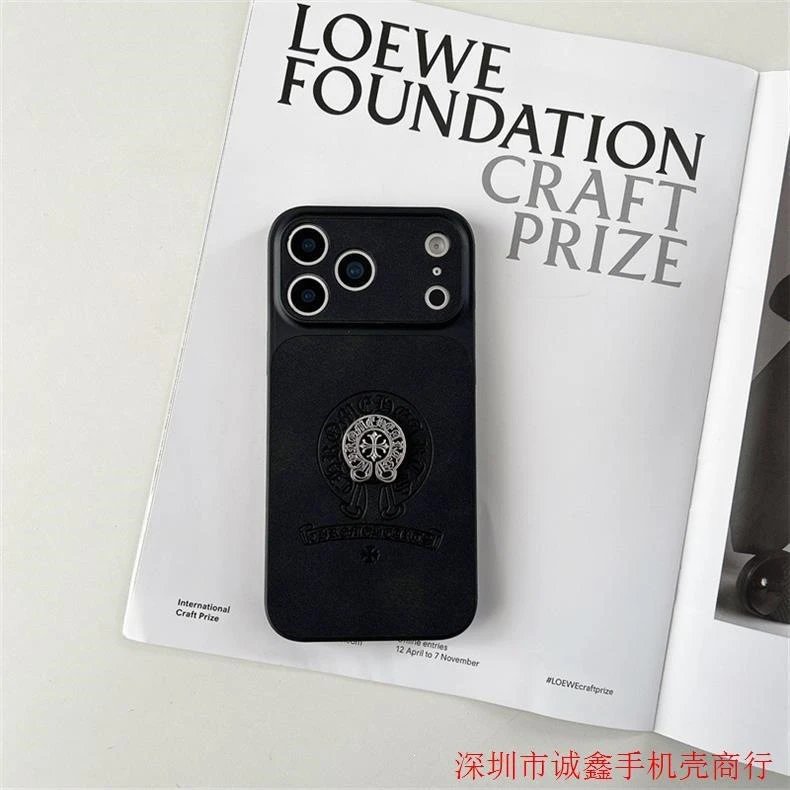 Chrome Hearts Orange Leather Phone Case with Cross Motif - 4