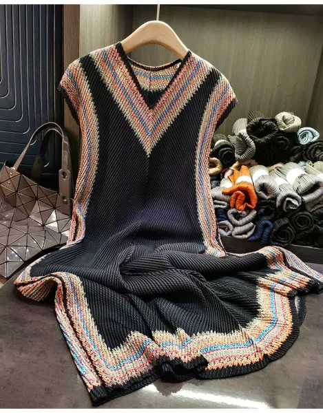 Design Pleated Knit Vest Top Beige Multicolor - 18