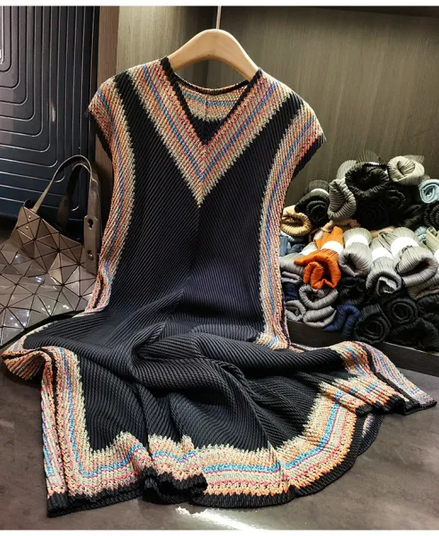Design Pleated Knit Vest Top Beige Multicolor - 20
