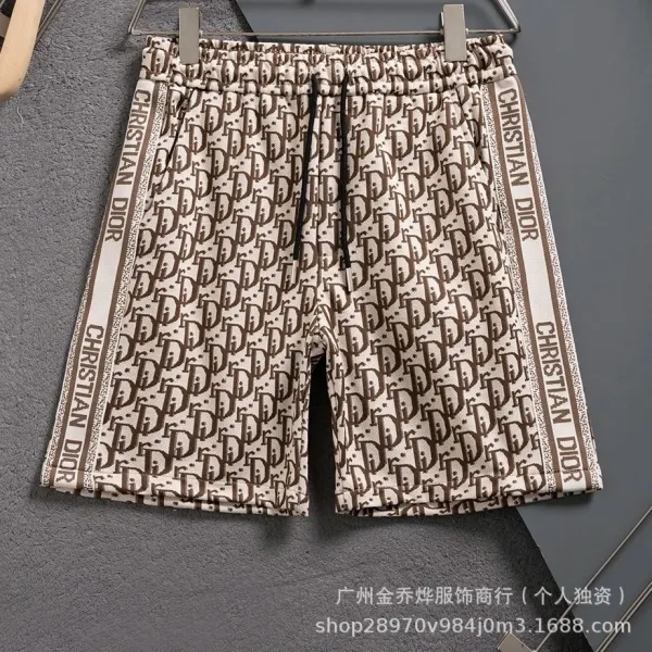 Dior Oblique Print Drawstring Waist Shorts Beige / Brown - 1