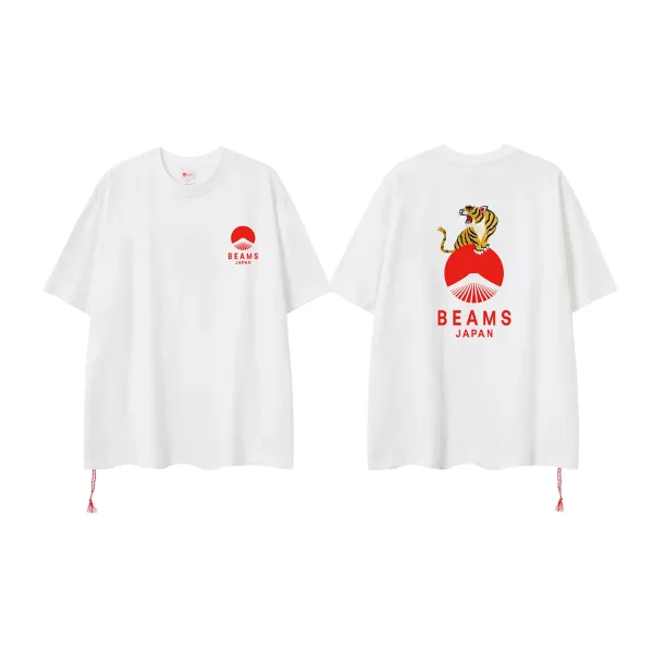 Design BEAMS Japan Tiger Graphic Oversized T-Shirt White T-Shirts - 1