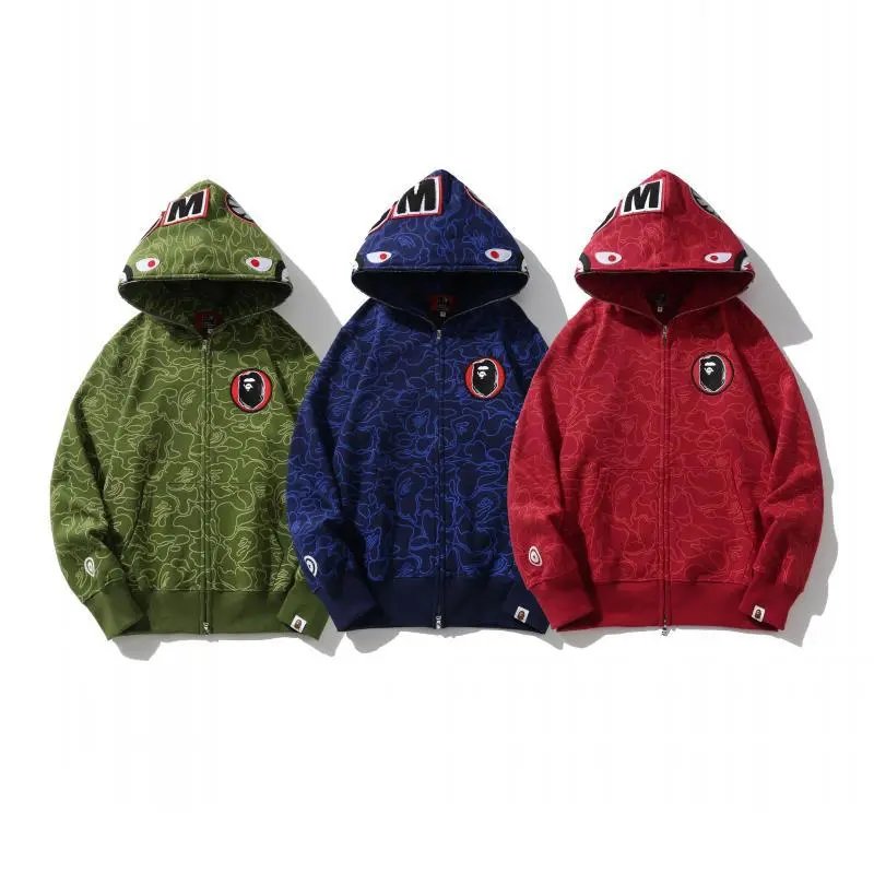 A Bathing Ape Shark Hoodie Army Green Camo Zip-Up Hoodie - 3
