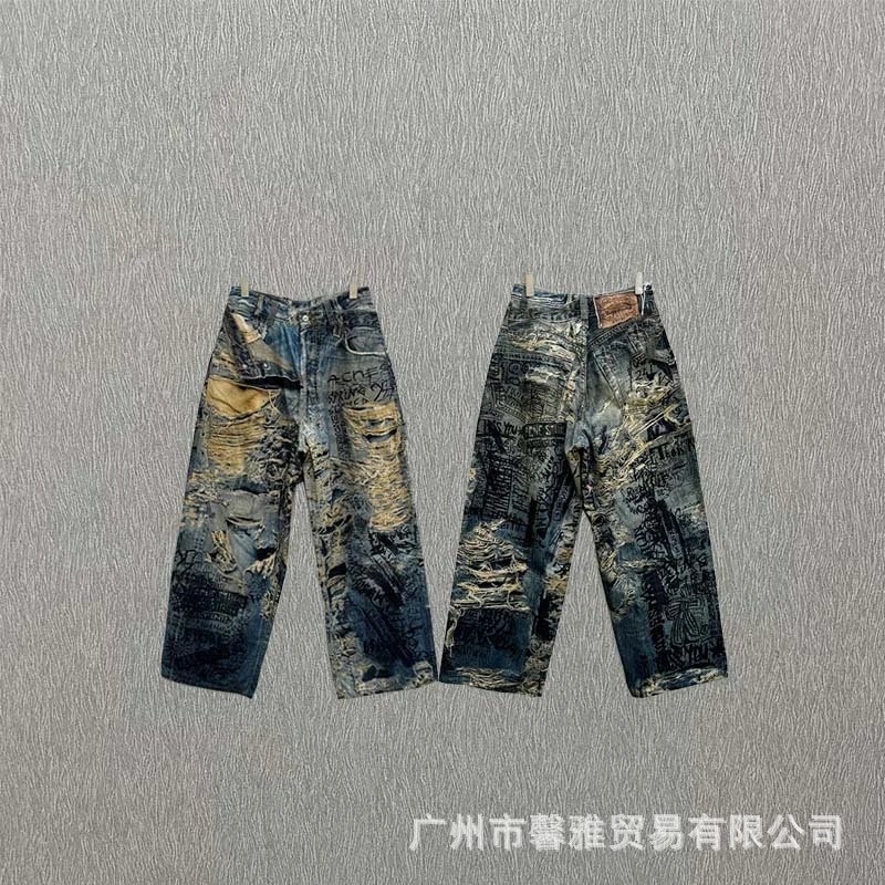 Design Wide-Leg Distressed Jeans with Contrast Pocket Accents Blue - 11