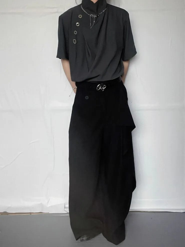 Design Asymmetrical Button-Up Top and Skirt Set Brown - 5