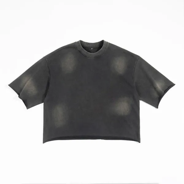 Design Acid Wash Black Cropped T-Shirt - 1