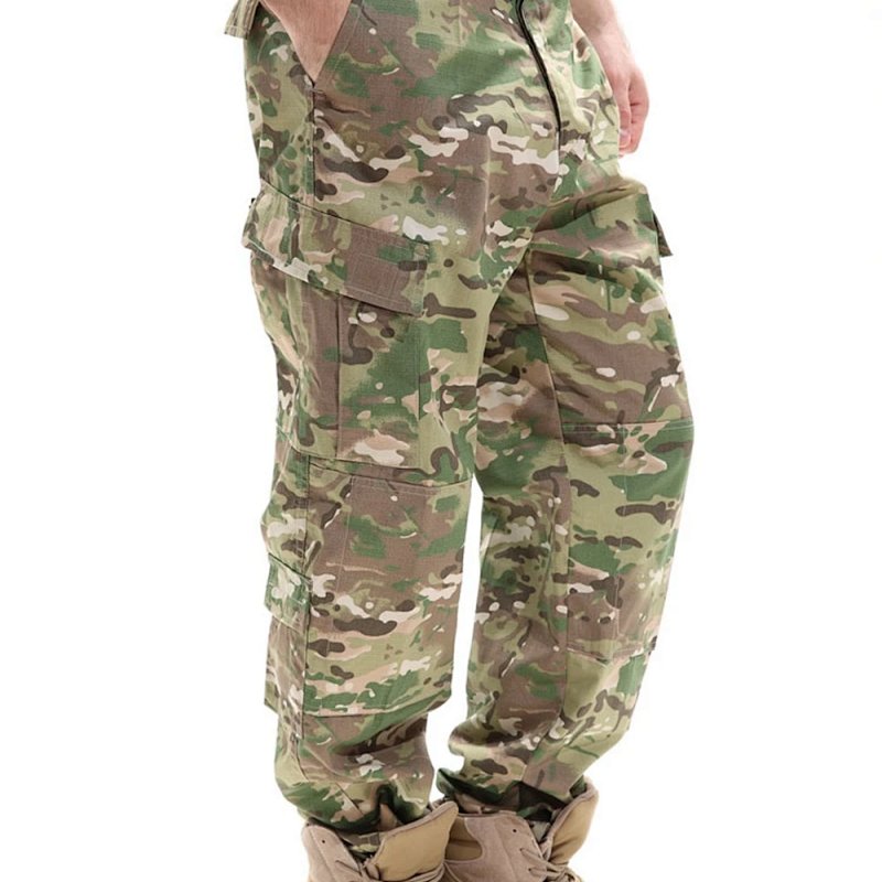 Multicam Camo Tactical Cargo Pants with Belt and Tan Combat