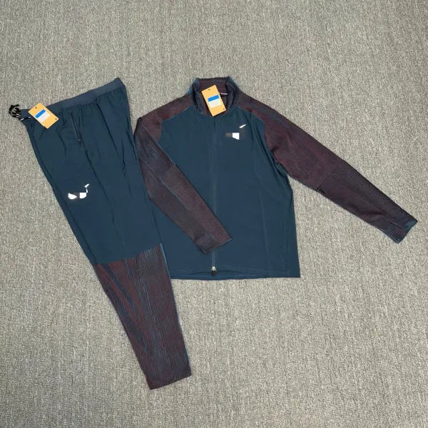 Nike Running Jacket Navy and Burgundy Striped Long-Sleeve Zip-Up Outerwear - 4
