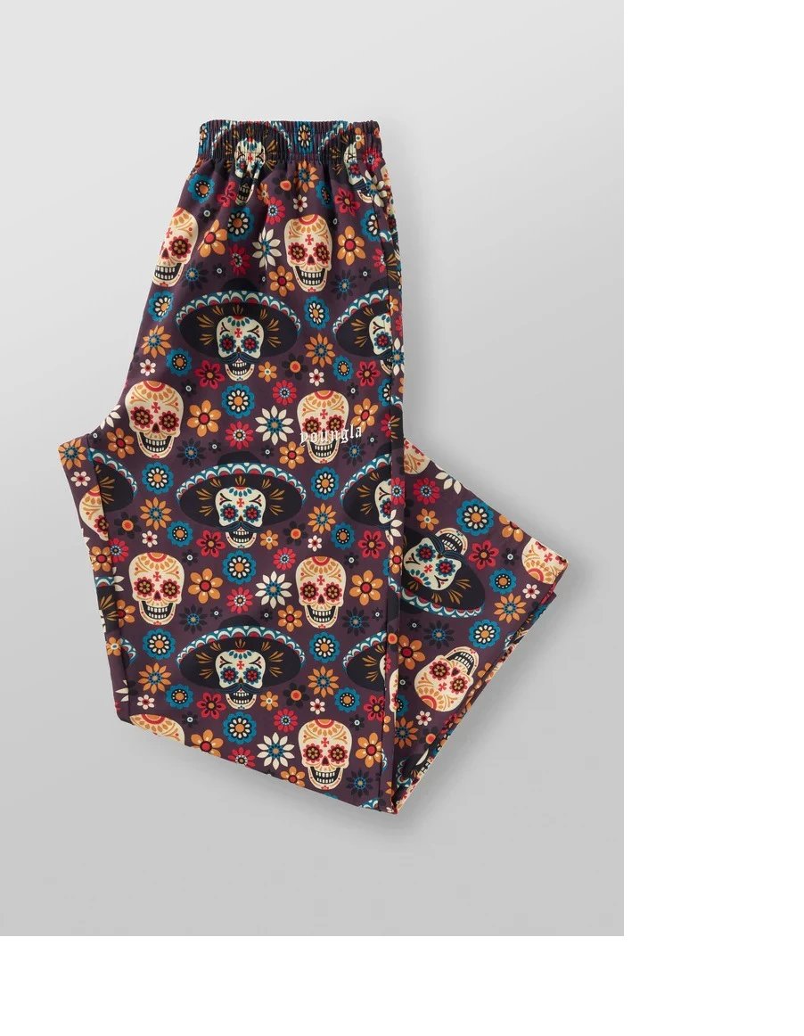 Design Youngla Skull Print Elastic Waist Pants Black Pants - 13