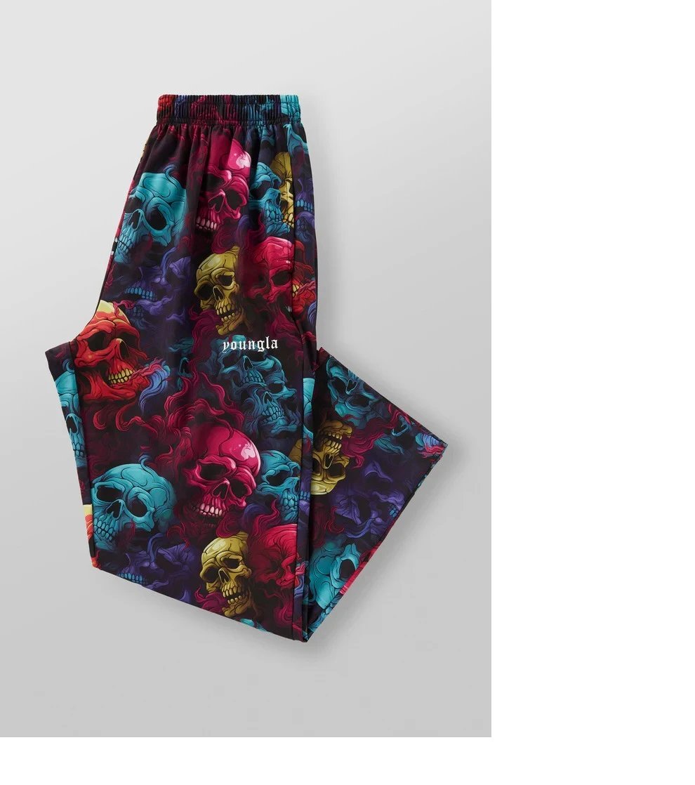 Design Youngla Skull Print Elastic Waist Pants Black Pants - 9