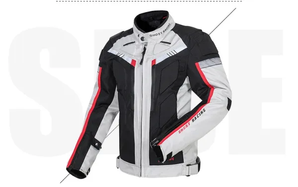 Design Ghost Racing Motorcycle Jacket and Pants Set Gray Black Red Sets - 18