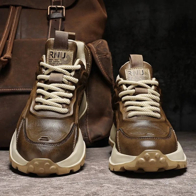 Design RNU Chunky Leather Sneakers Brown Beige Chunky Sneakers - 2