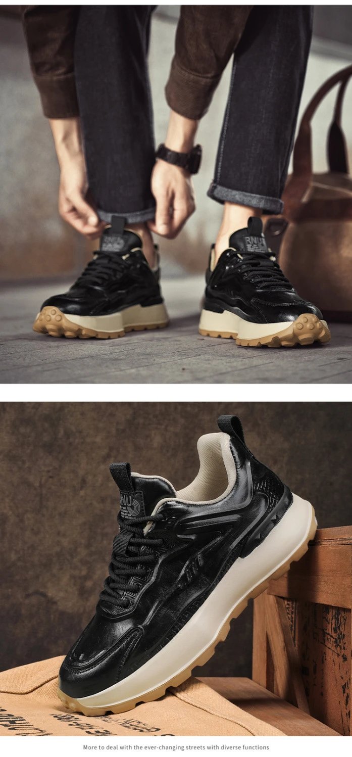 Design RNU Chunky Leather Sneakers Brown Beige Chunky Sneakers - 17