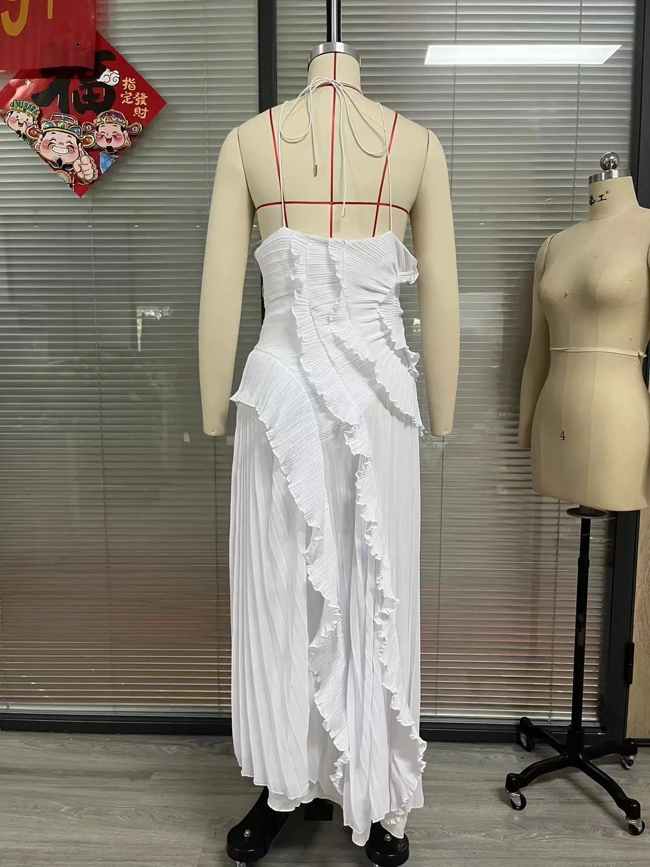 Design Pleated Asymmetrical Halter Dress Pink - 15