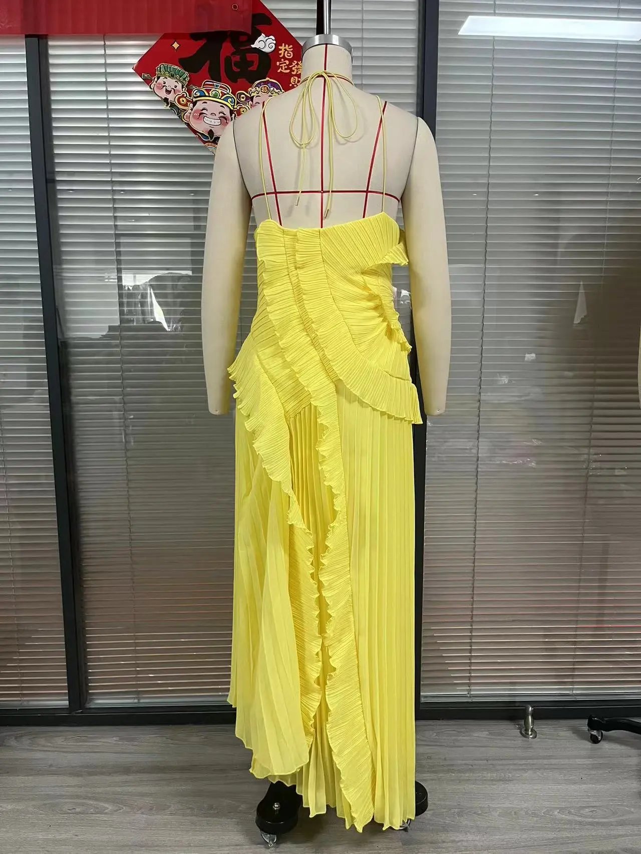 Design Pleated Asymmetrical Halter Dress Pink - 18