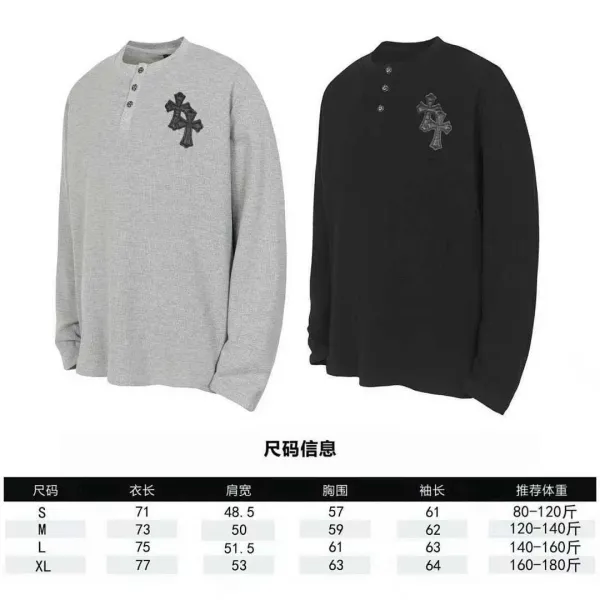 Chrome Hearts Cross Embroidered Black Waffle Knit Henley Long Sleeve Top - 2