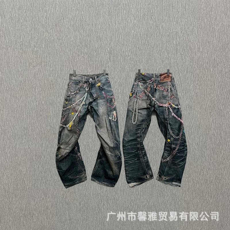 Design Wide-Leg Distressed Jeans with Contrast Pocket Accents Blue - 17