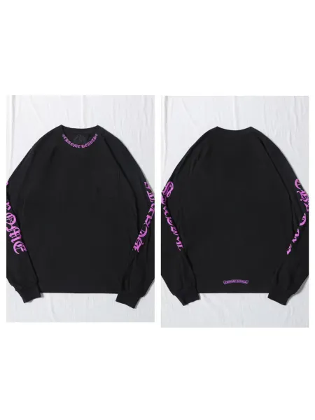 Chrome Hearts Long Sleeve T-Shirt Black with Purple Gothic Script - 1