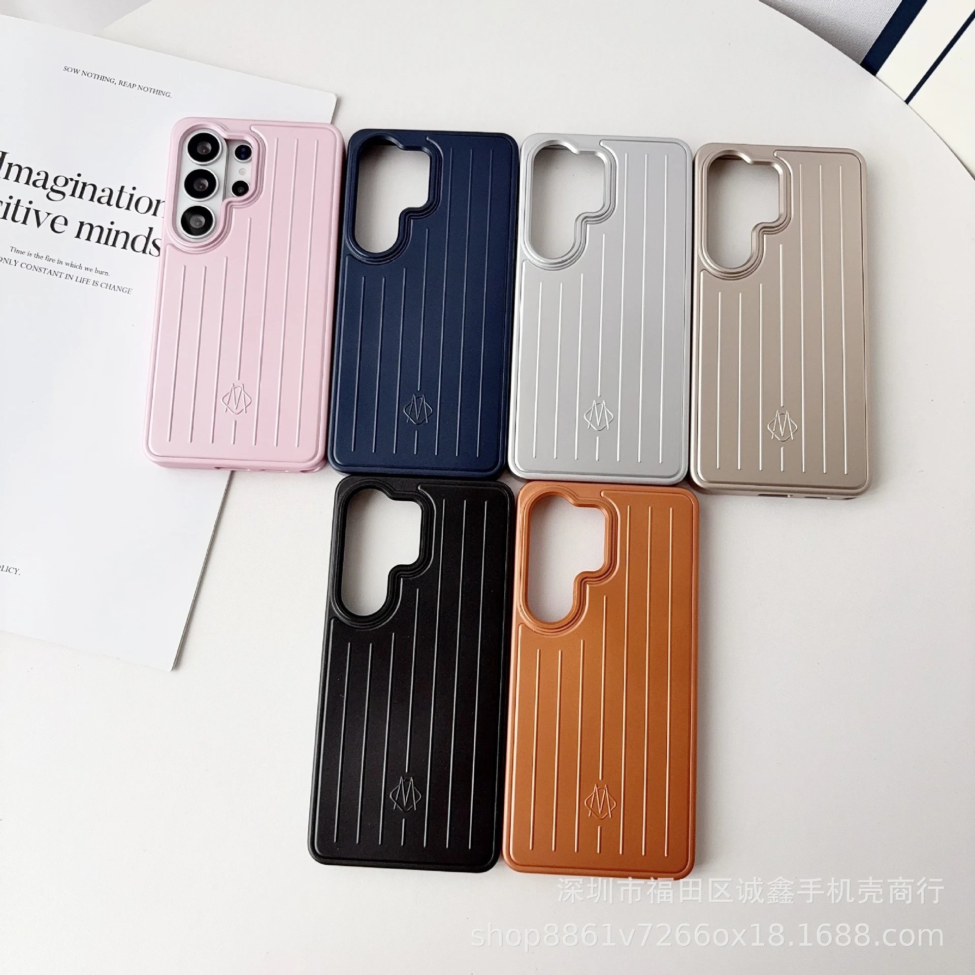 Design Phone Case with Vertical Ribbed Texture and Logo in Pink - 3