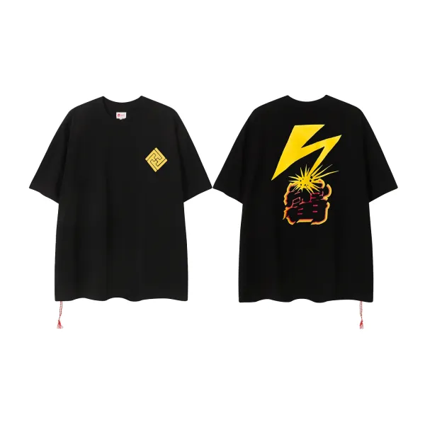 Design Lightning Strike Graphic T-Shirt Black - 1