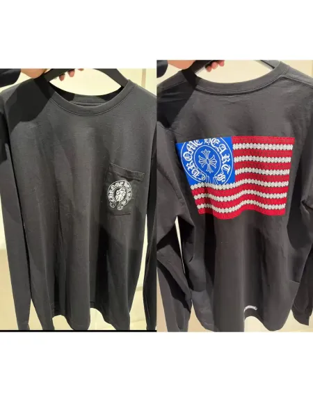 Chrome Hearts American Flag Pocket Long Sleeve T-Shirt Black - 1