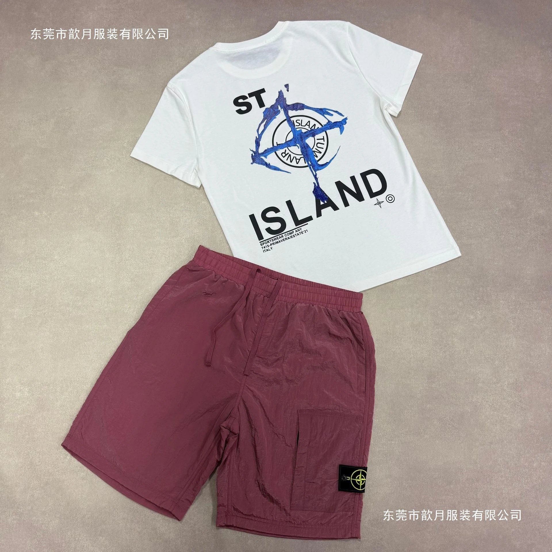 Stone Island Graphic Print T-Shirt and Nylon Cargo Shorts Set - 2