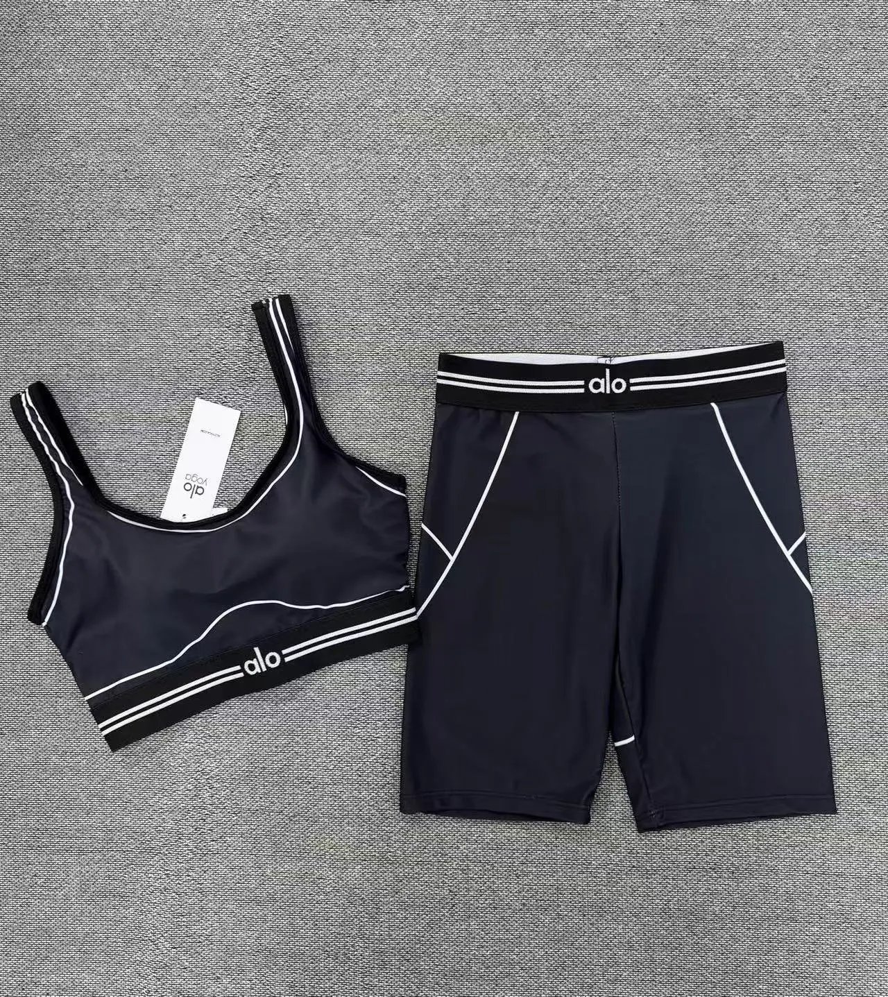 Alo Yoga Studio Seamless White with Black Trim Activewear Set - 3