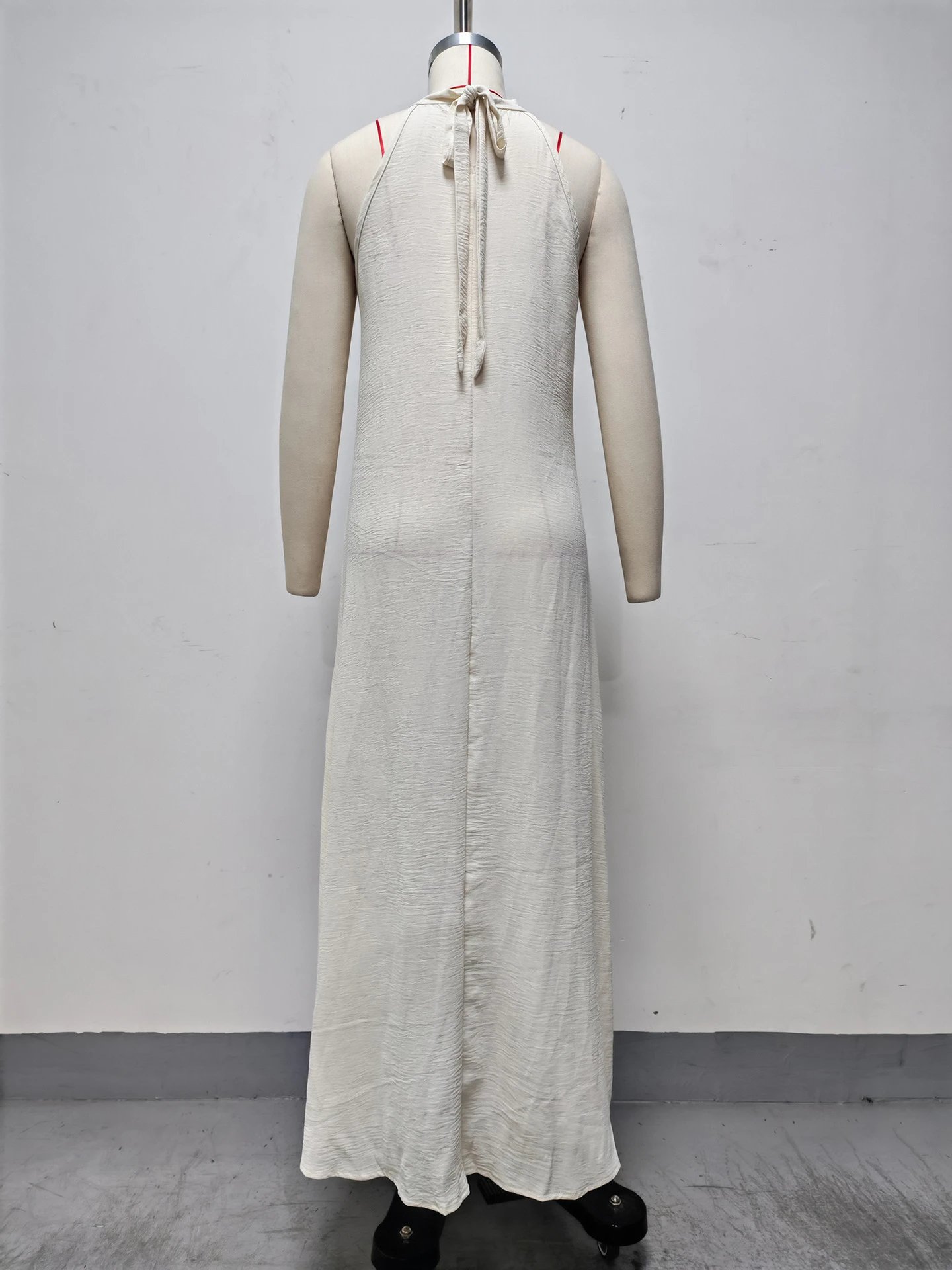 Design Halter Neck Crinkle Maxi Dress Beige - 7