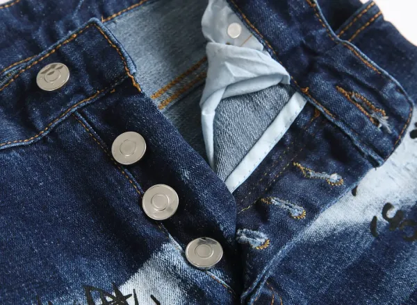 Design Distressed Graffiti Print Denim Jeans - 9