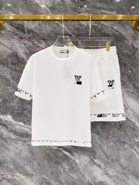 Louis Vuitton Monogram Logo White T-Shirt and Shorts Set - 1