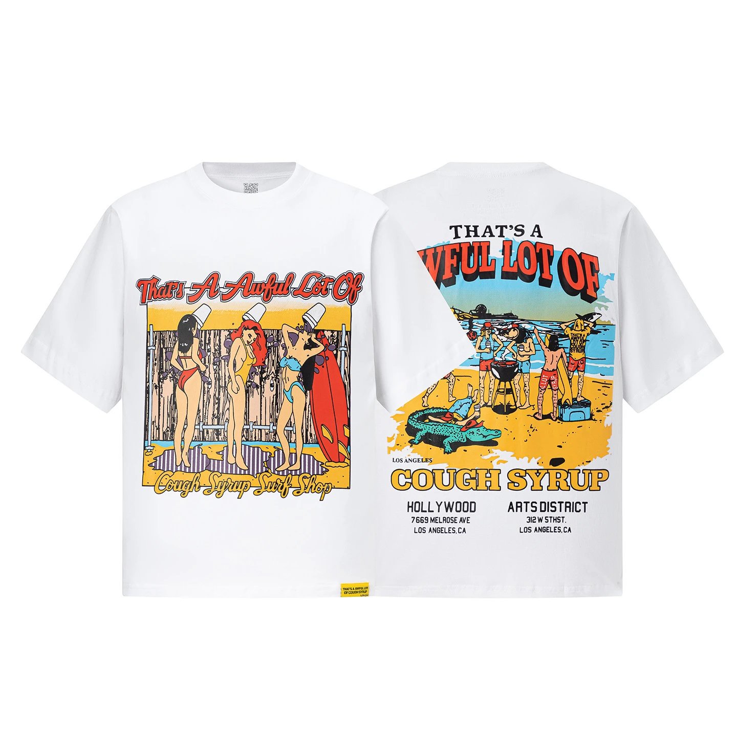 Design That's A Awful Lot Of Cough Syrup Surf Shop White Graphic T-Shirt T-Shirts - 14