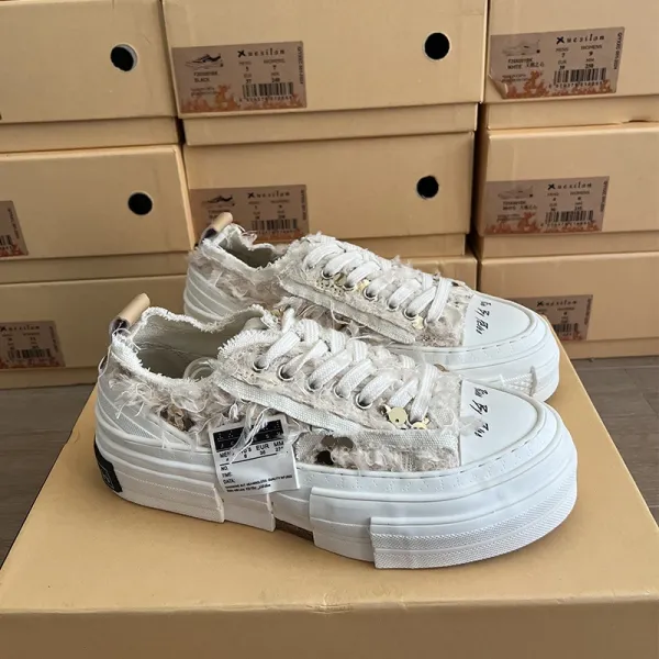 Design Xuesilan Distressed Lace-Up Platform Sneakers White Sneakers - 1