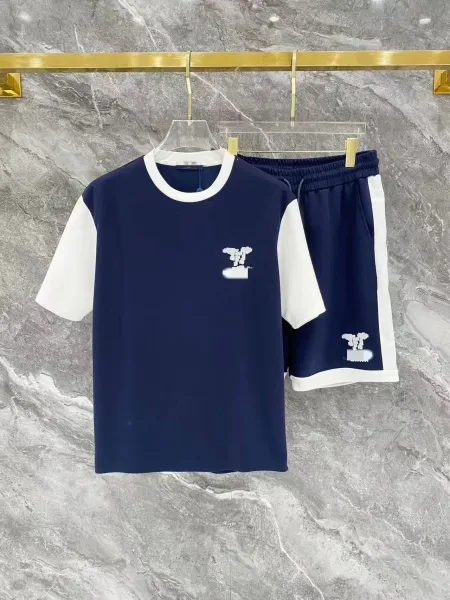 Design Color-Block Logo T-Shirt and Shorts Set Navy / White - 1