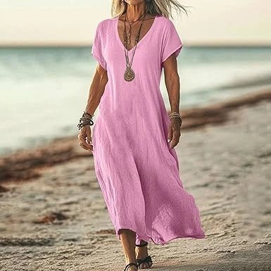 Design V-Neck Linen Maxi Dress Navy - 12