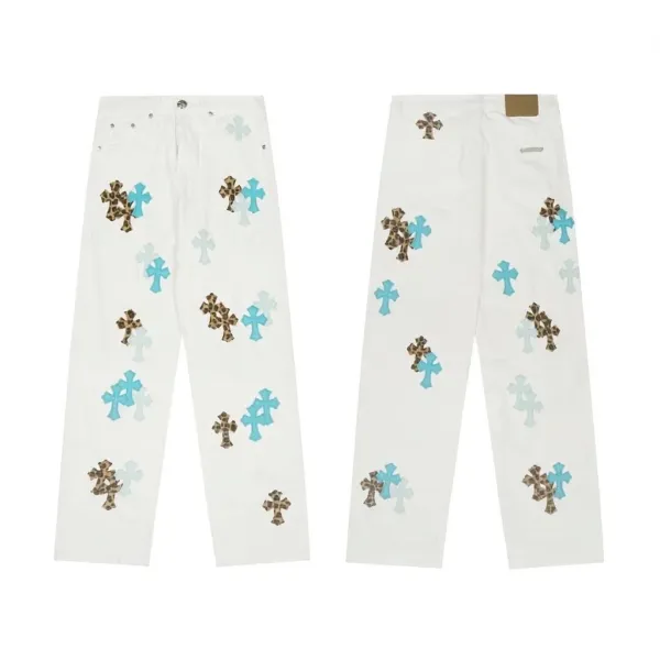 Chrome Hearts Cross-Print White Denim Jeans - 1